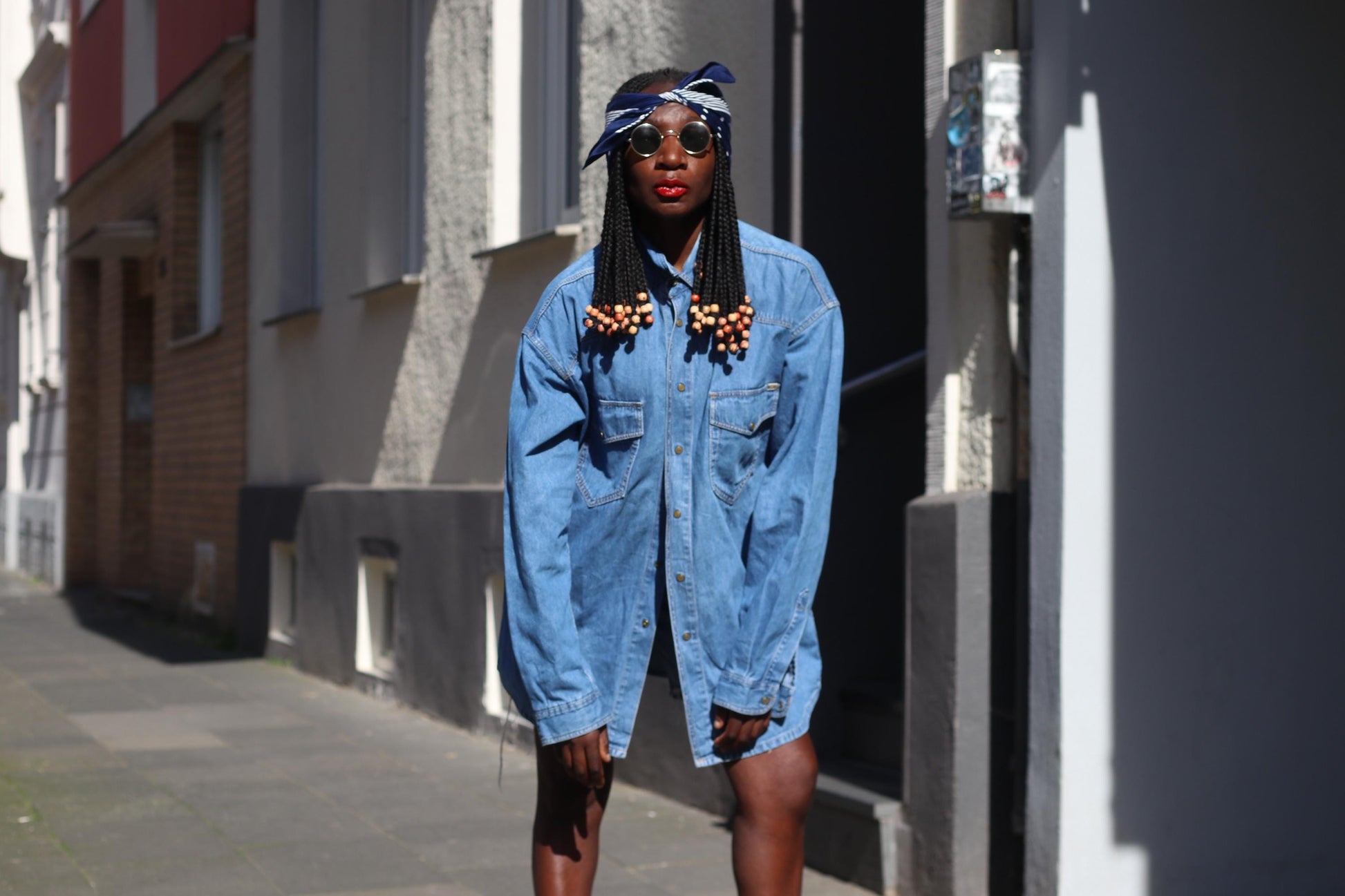 Vintage 80s Denim Shirt Oversized Blue Jean Jacket Long Sleeve Streetwear Medium