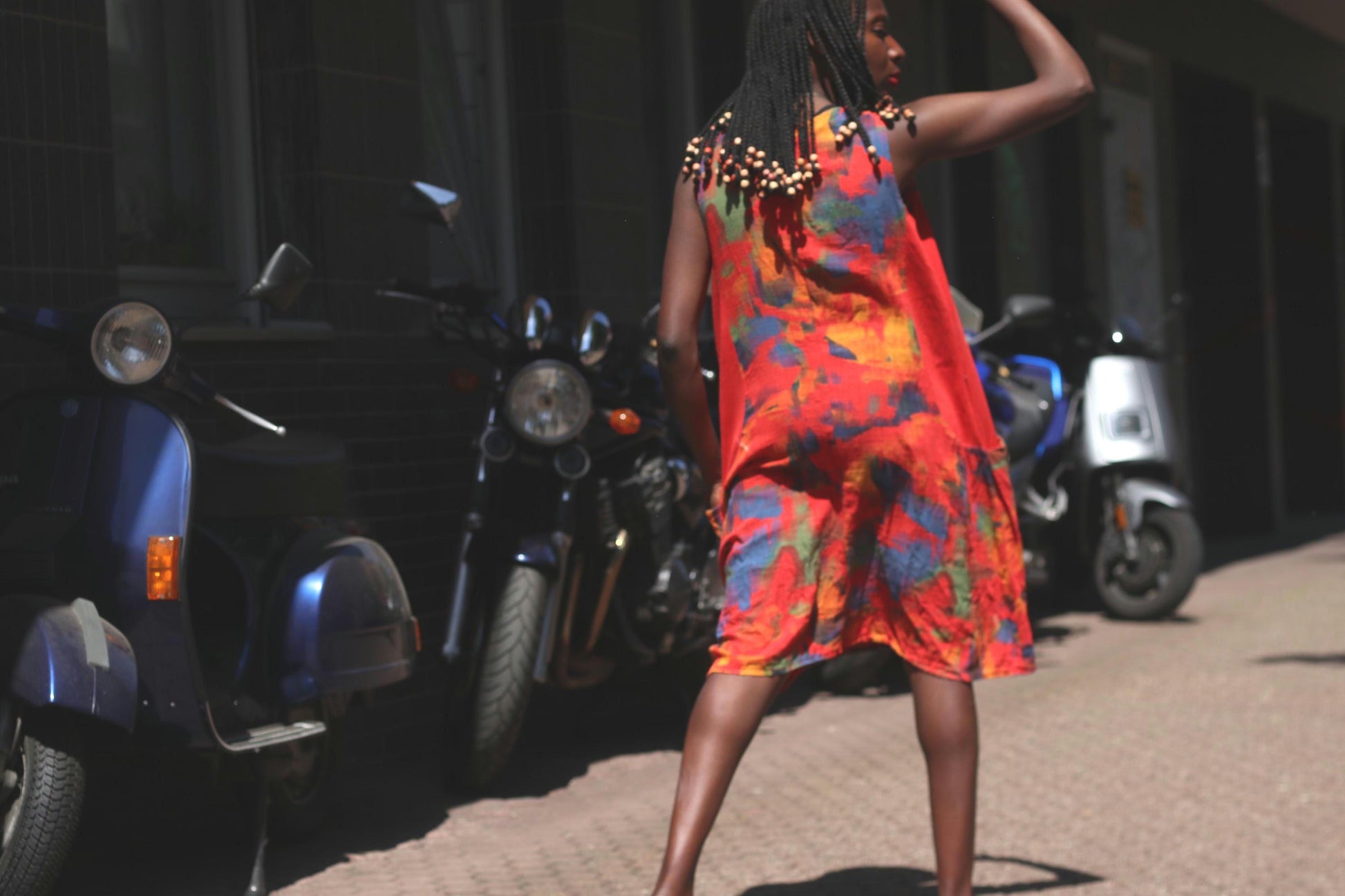 Vintage Abstract Linen Midi Dress | Painterly Print Boho Tunic
