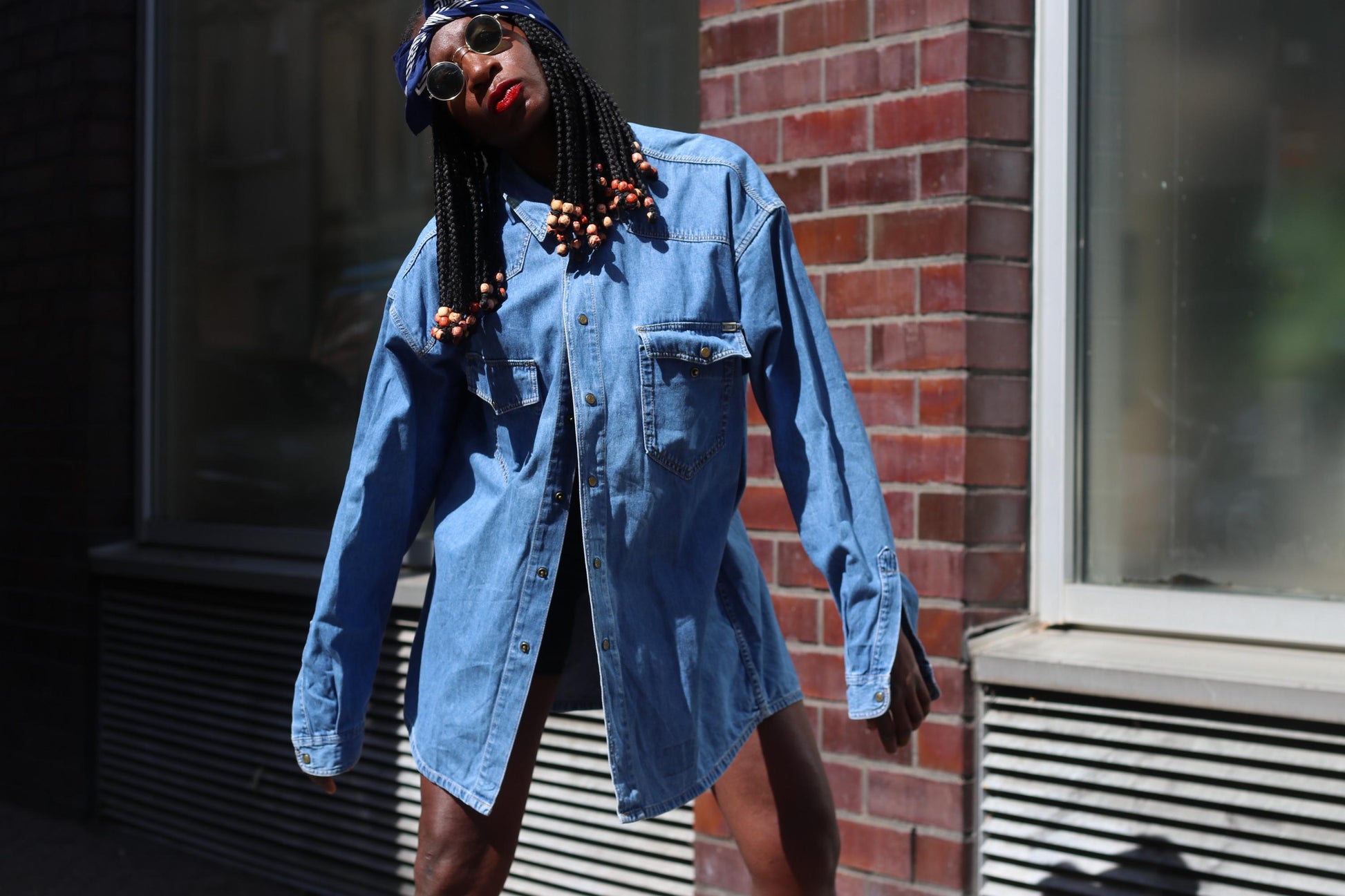 Vintage 80s Denim Shirt Oversized Blue Jean Jacket Long Sleeve Streetwear Medium