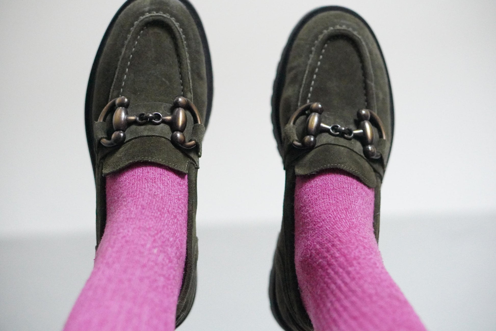 Vintage Suede Loafers | 90s Olive Green Andrea Puccini Horsebit Lug Sole Shoes EU 37