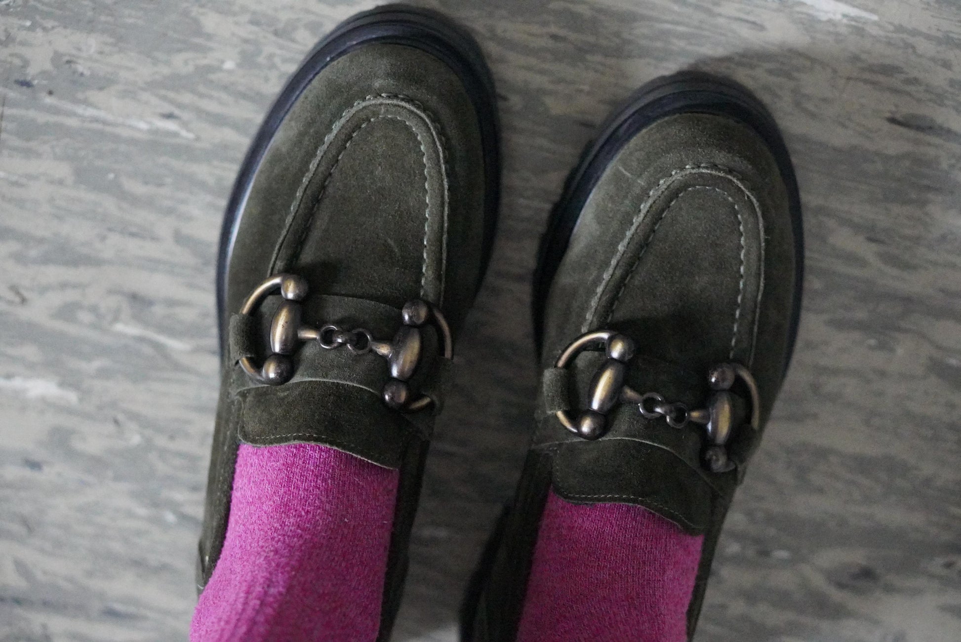 Vintage Suede Loafers | 90s Olive Green Andrea Puccini Horsebit Lug Sole Shoes EU 37