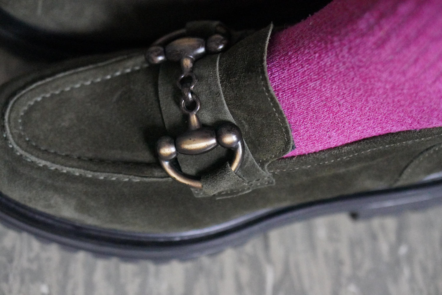 Vintage Suede Loafers | 90s Olive Green Andrea Puccini Horsebit Lug Sole Shoes EU 37