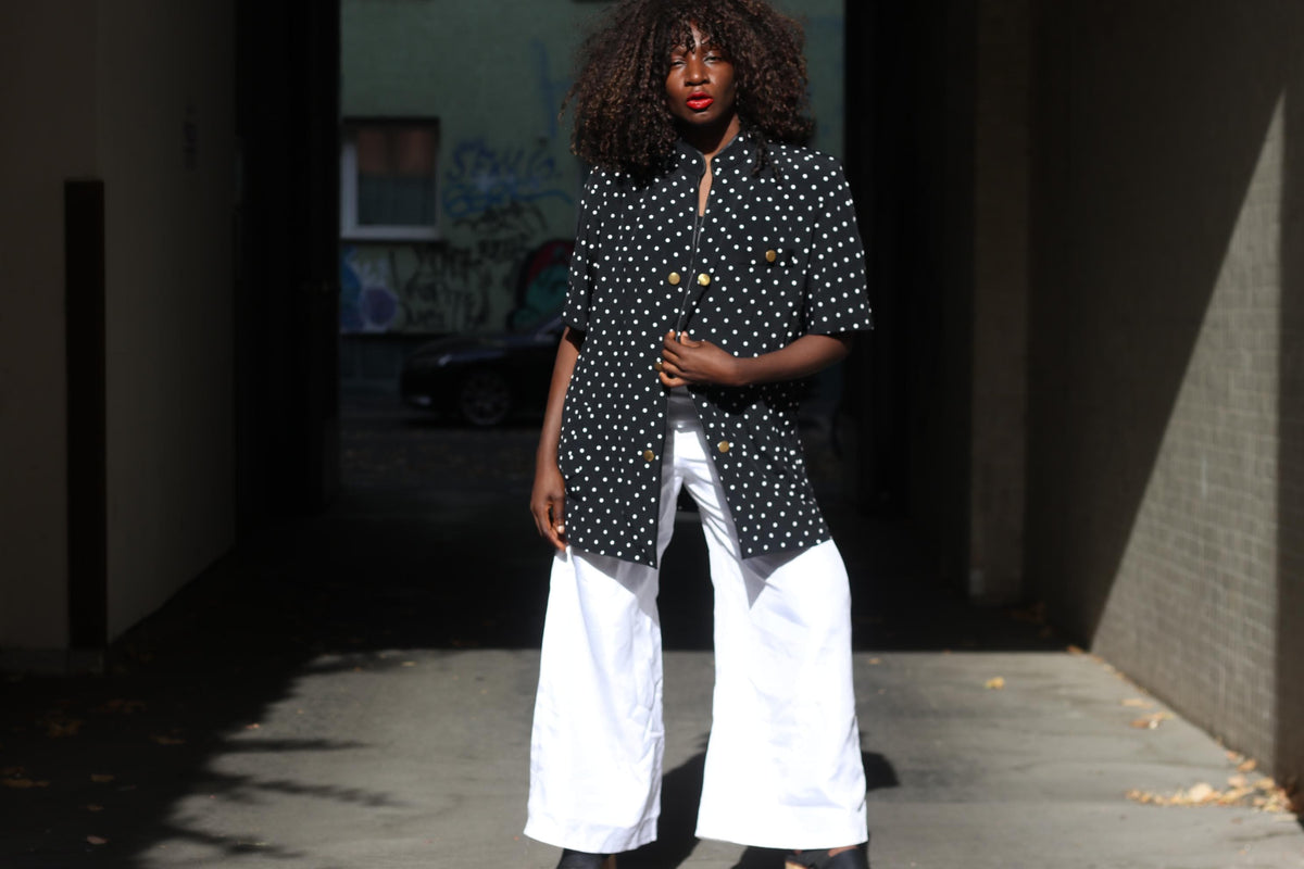 Louis Féraud 80s Polka Dot Blazer | Black Acetate Viscose Duster (S-M)