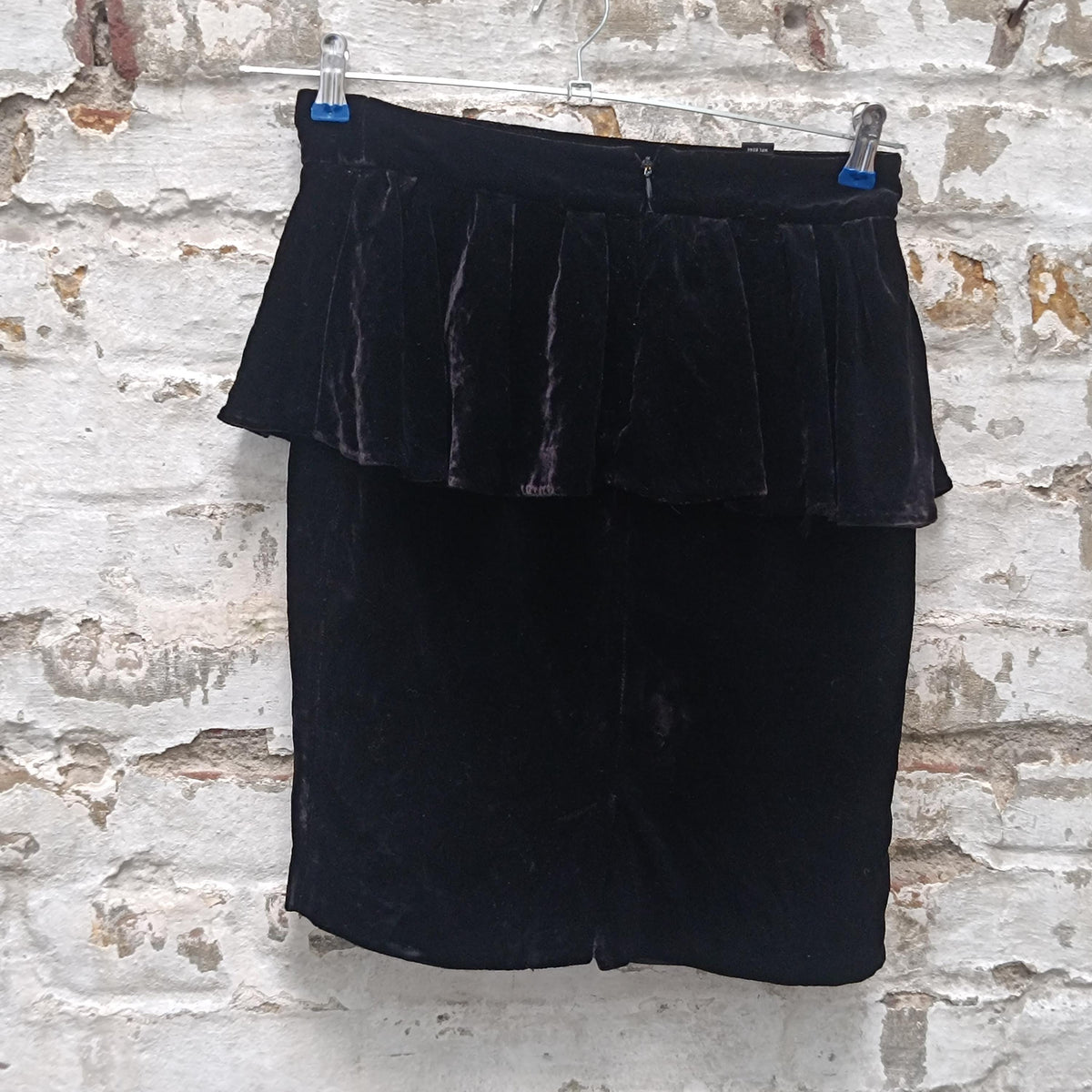 Vintage 80s Silk Velvet Peplum Mini Skirt| Black Opulent Party INC Design|  XS