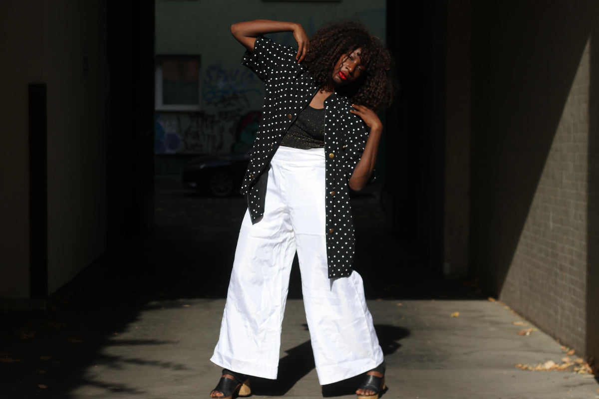Louis Féraud 80s Polka Dot Blazer | Black Acetate Viscose Duster (S-M)