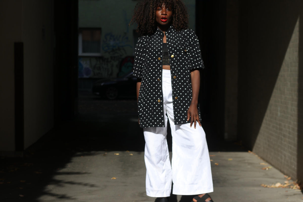 Louis Féraud 80s Polka Dot Blazer | Black Acetate Viscose Duster (S-M)