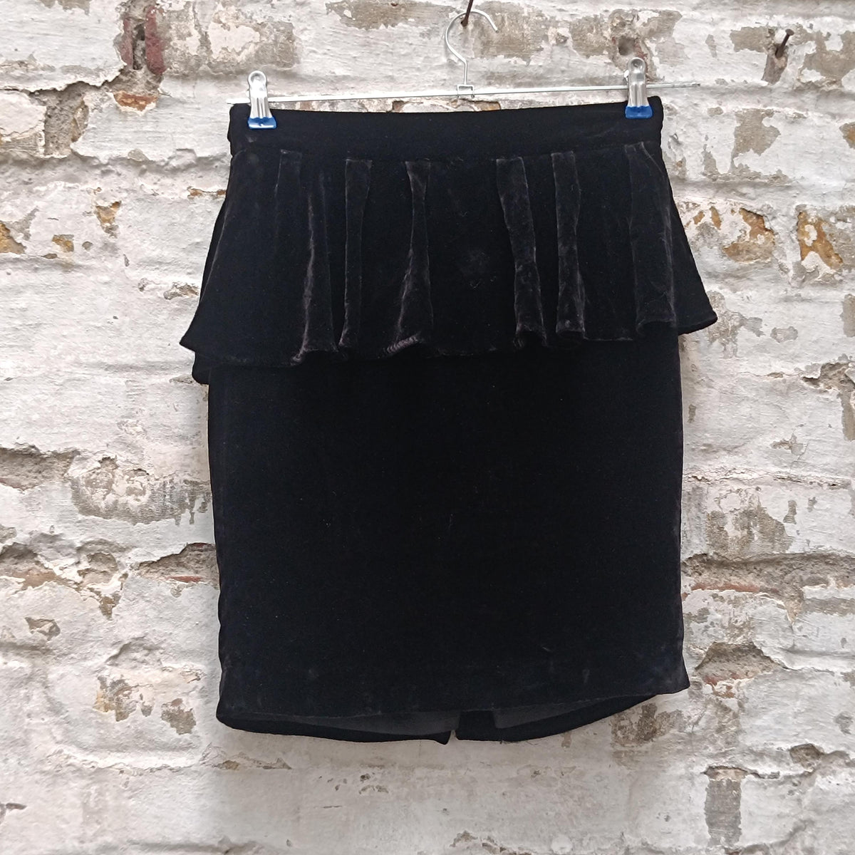 Vintage 80s Silk Velvet Peplum Mini Skirt| Black Opulent Party INC Design|  XS