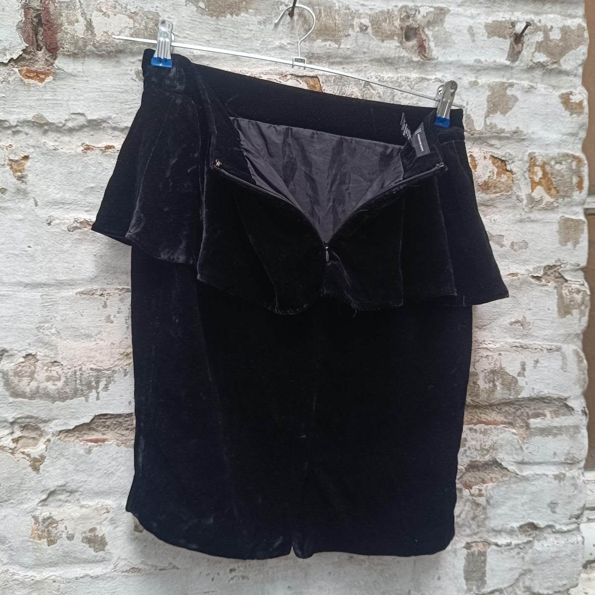 Vintage 80s Silk Velvet Peplum Mini Skirt| Black Opulent Party INC Design|  XS