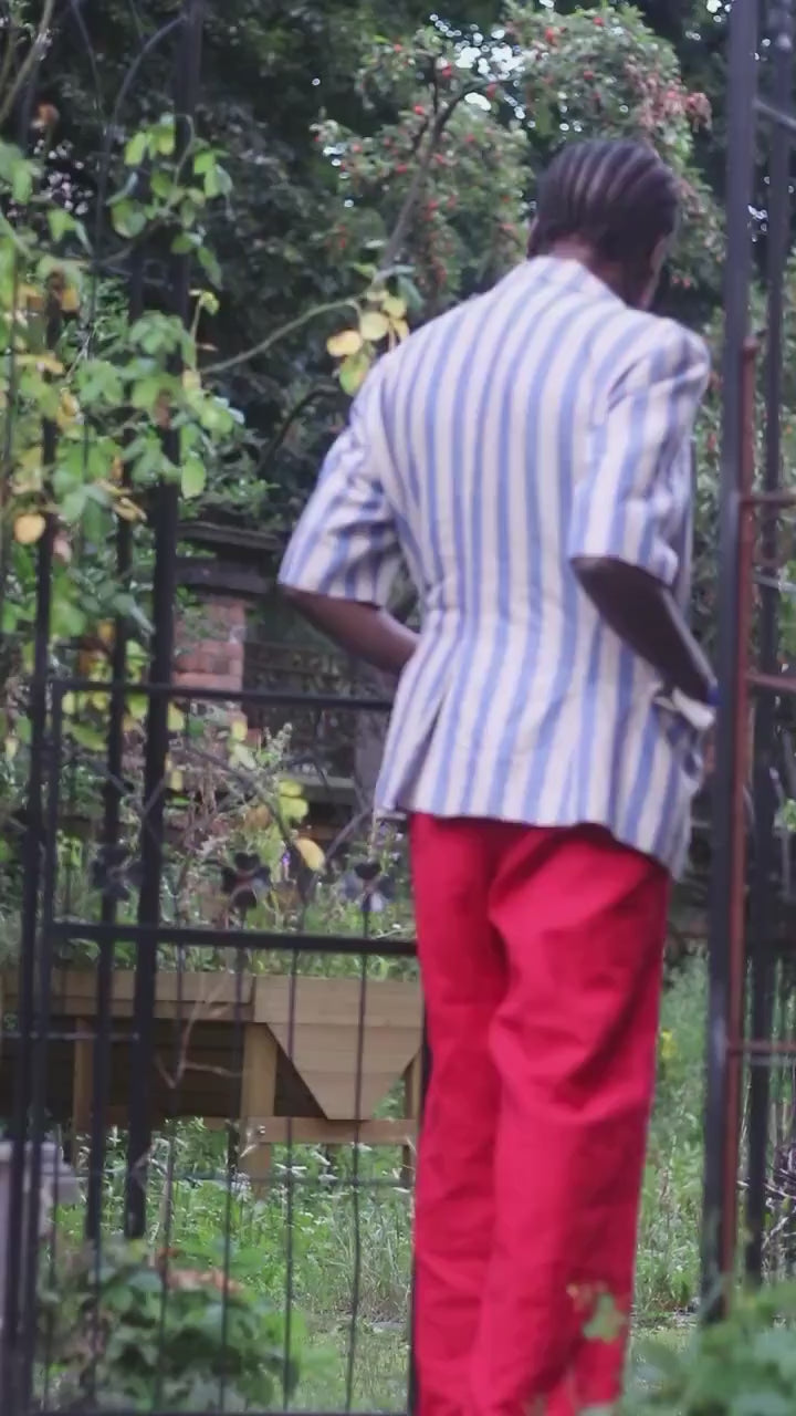 Marella 90s Linen Striped Blazer| Vintage Blazer with Short Sleeves in Blue and White | Breton Striped outerwear