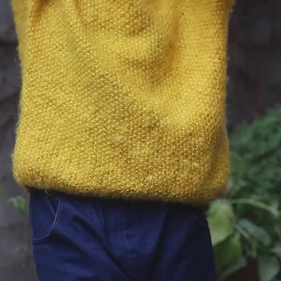 70s Handknitted Sweater | Vintage Yellow Oversized Knit |  Women's Retro Bold Lightweight Sweater