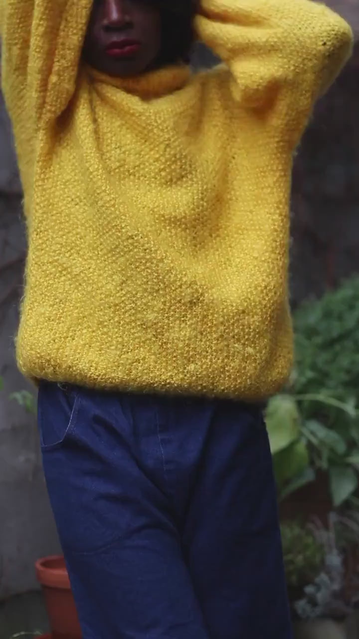 70s Handknitted Sweater | Vintage Yellow Oversized Knit |  Women's Retro Bold Lightweight Sweater