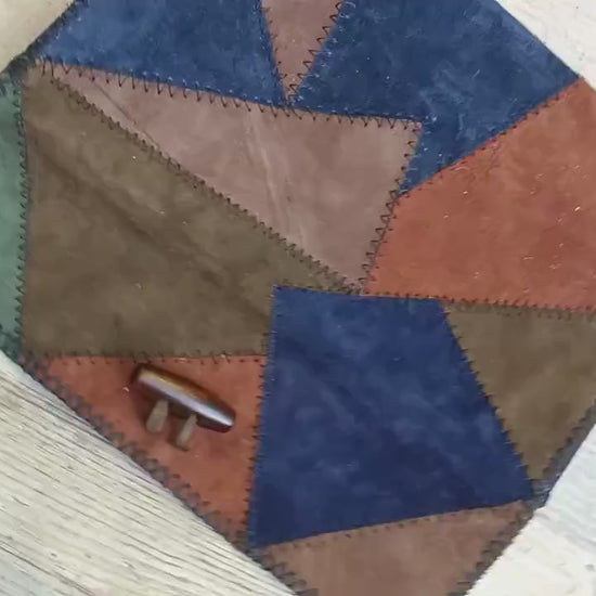70s Vintage Suede Patchwork Clutch: Handmade Boho Mini Bag