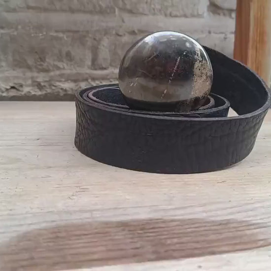Vintage Black Leather Belt with Distressed Metal Buckle– 80s Rocker Western Biker Style – Statement Punk Grunge Accessory