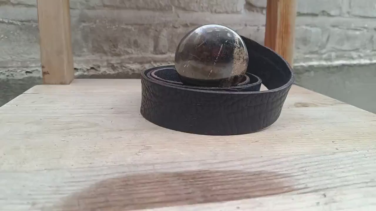 Vintage Black Leather Belt with Distressed Metal Buckle– 80s Rocker Western Biker Style – Statement Punk Grunge Accessory