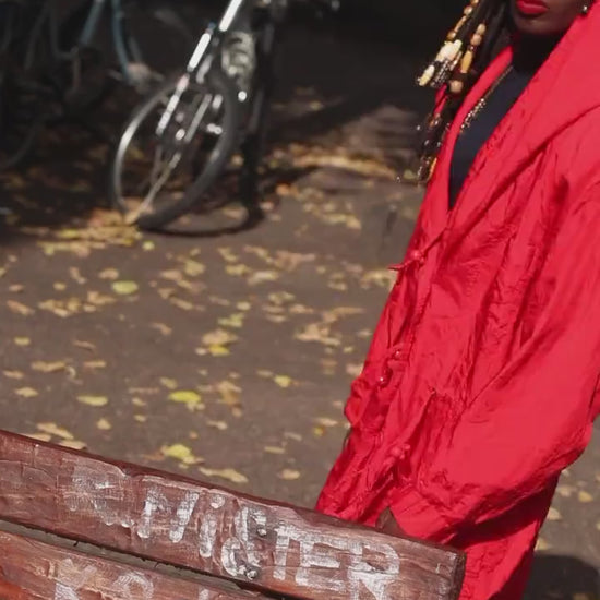 Vintage 90s Red Oversized Hooded Windbreaker Parka Jacket S-M