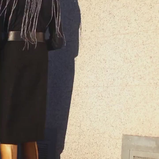 Vintage black textured Skirt Ladylike Chic Knee length skirt