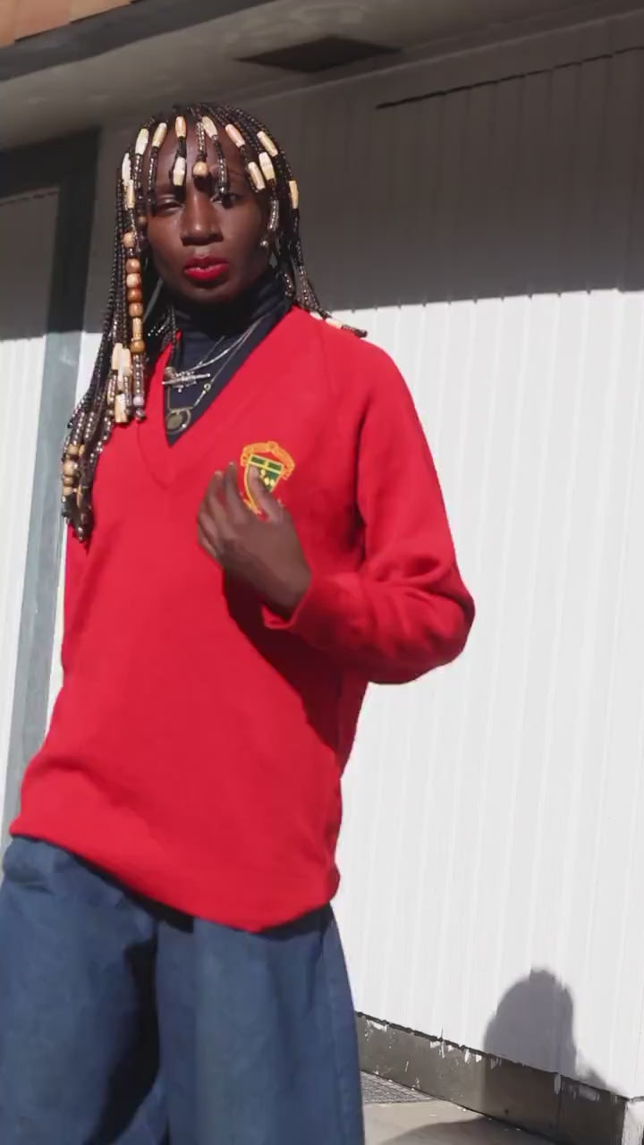 Vintage Red Sweatshirt 90s Crest Logo Pullover Retro College Sportswear Jumper