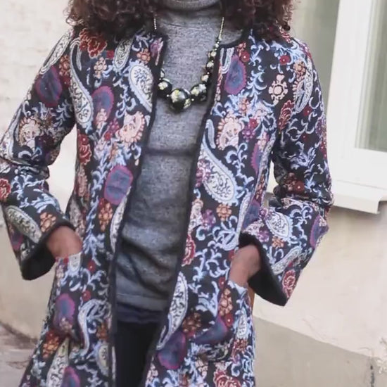 Vintage Paisley Floral Print  Duster| Cotton Boho Coat| 80s Longline Lightweight Jacket