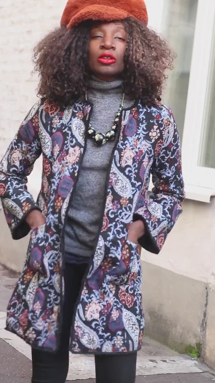 Vintage Paisley Floral Print  Duster| Cotton Boho Coat| 80s Longline Lightweight Jacket