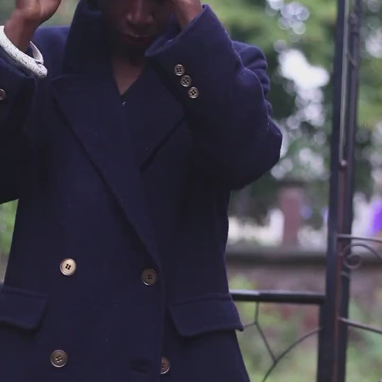Fleurette of California Cashmere Coat | 70s Classic Double breasted blue winter coat