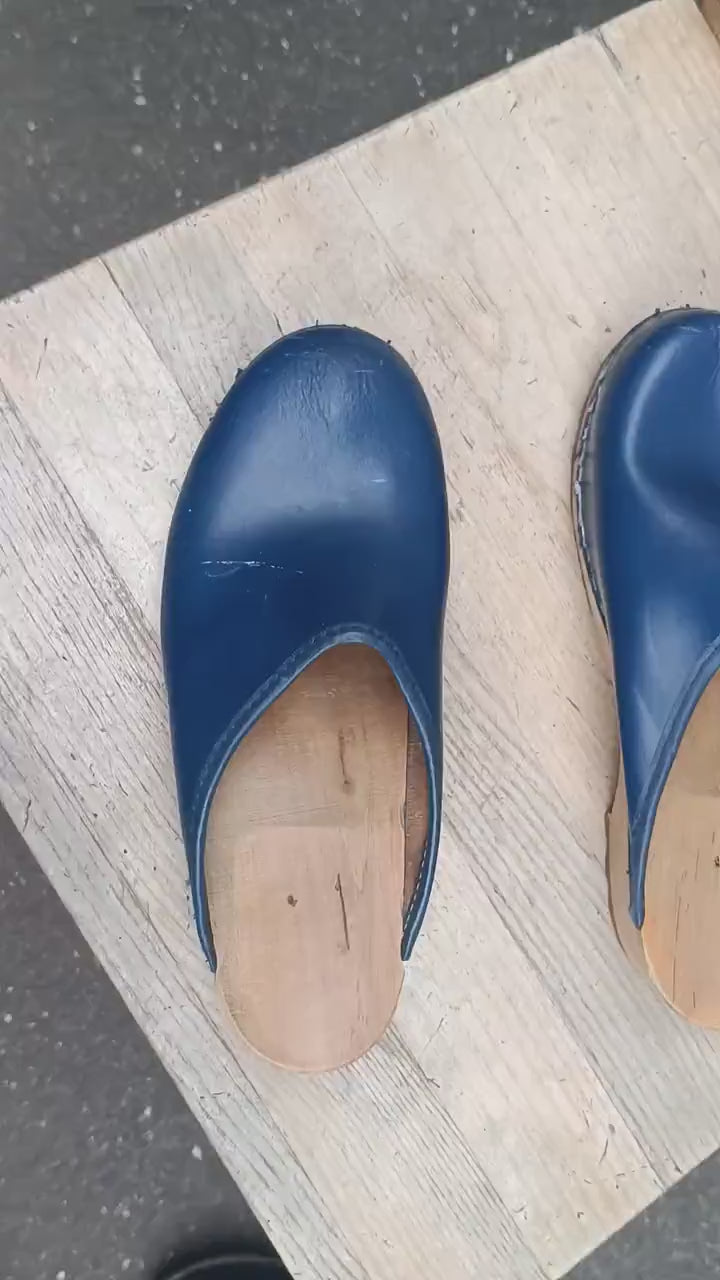 Vintage Swedish Leather Clogs| Retro Slip On Wooden Summer Sandals |Scandinavia Chic Footwear Size EU38