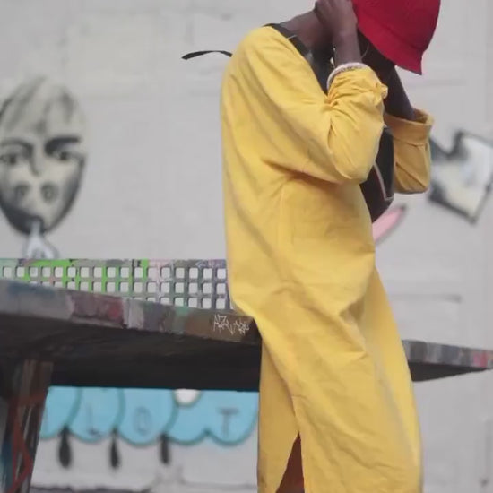 Vintage Bold Yellow Dress  with slits at the hemline 90s Summer Dress