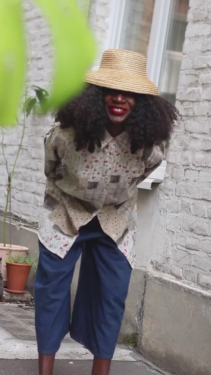 Vintage 90s Patchwork Blouse | Floral Print Oversized Shirt | Grunge Cottagecore Grandpa Style | Mixed Print Button Down Top S/M