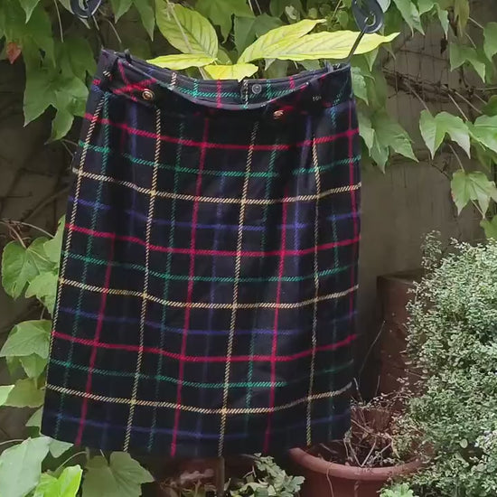 Vintage Merino Wool Tartan Midi Skirt | 90s Alexander Creation De Luxe Plaid Design