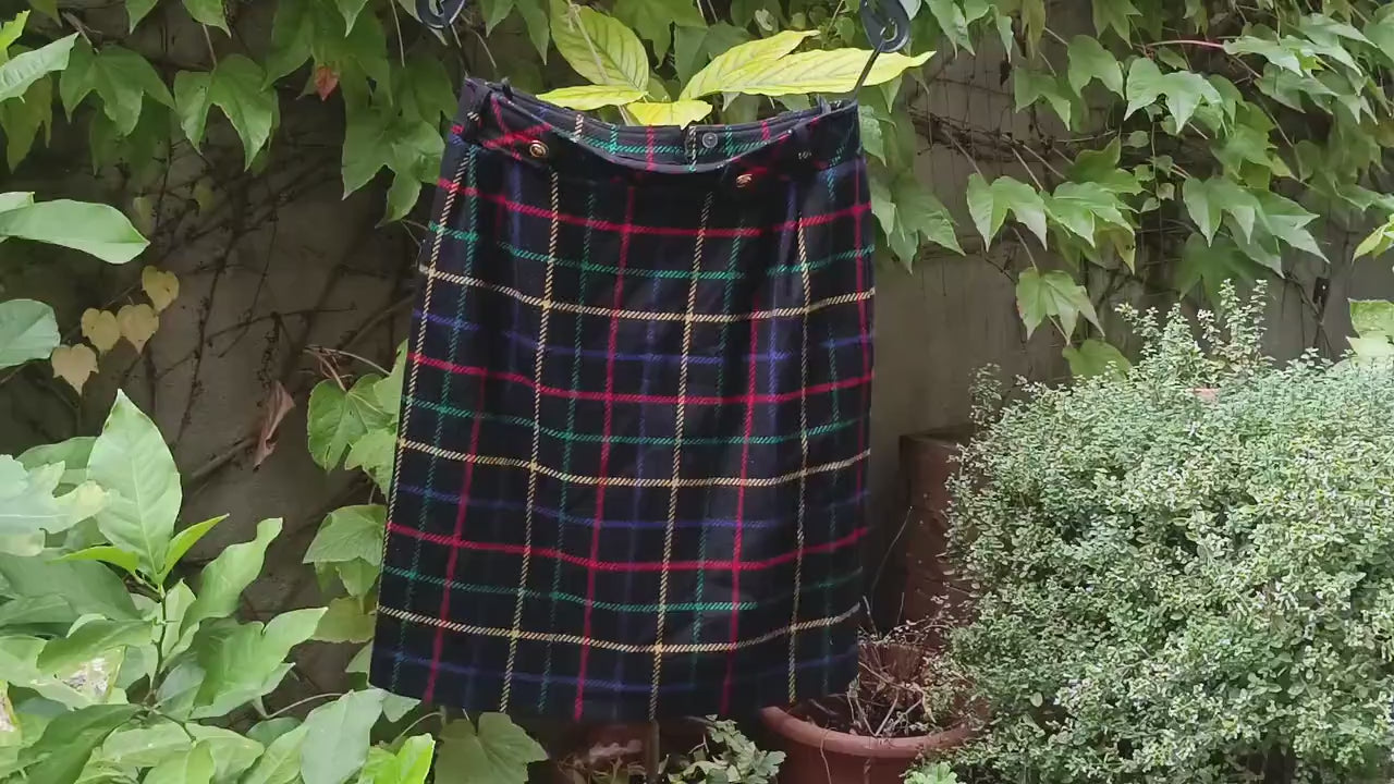 Vintage Merino Wool Tartan Midi Skirt | 90s Alexander Creation De Luxe Plaid Design
