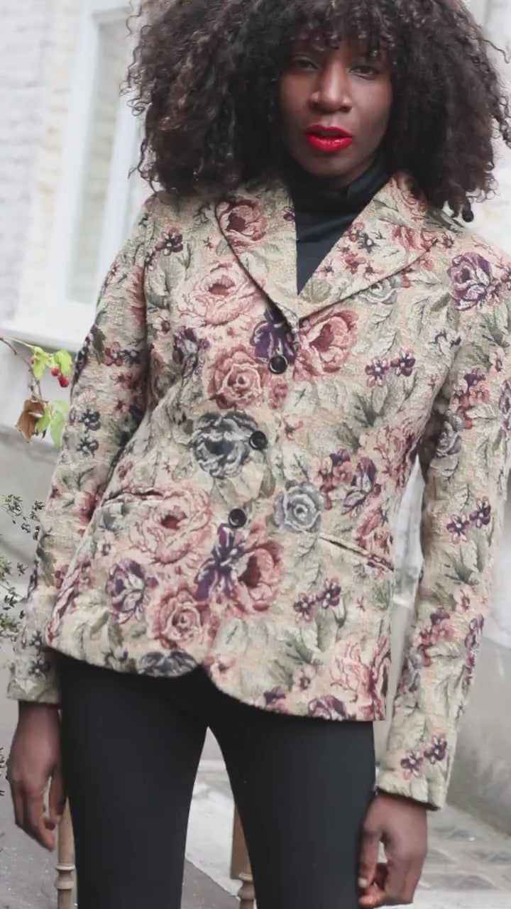 Vintage BiBA Floral Blazer Jacket | Textured Tapestry Style | Tailored Fit