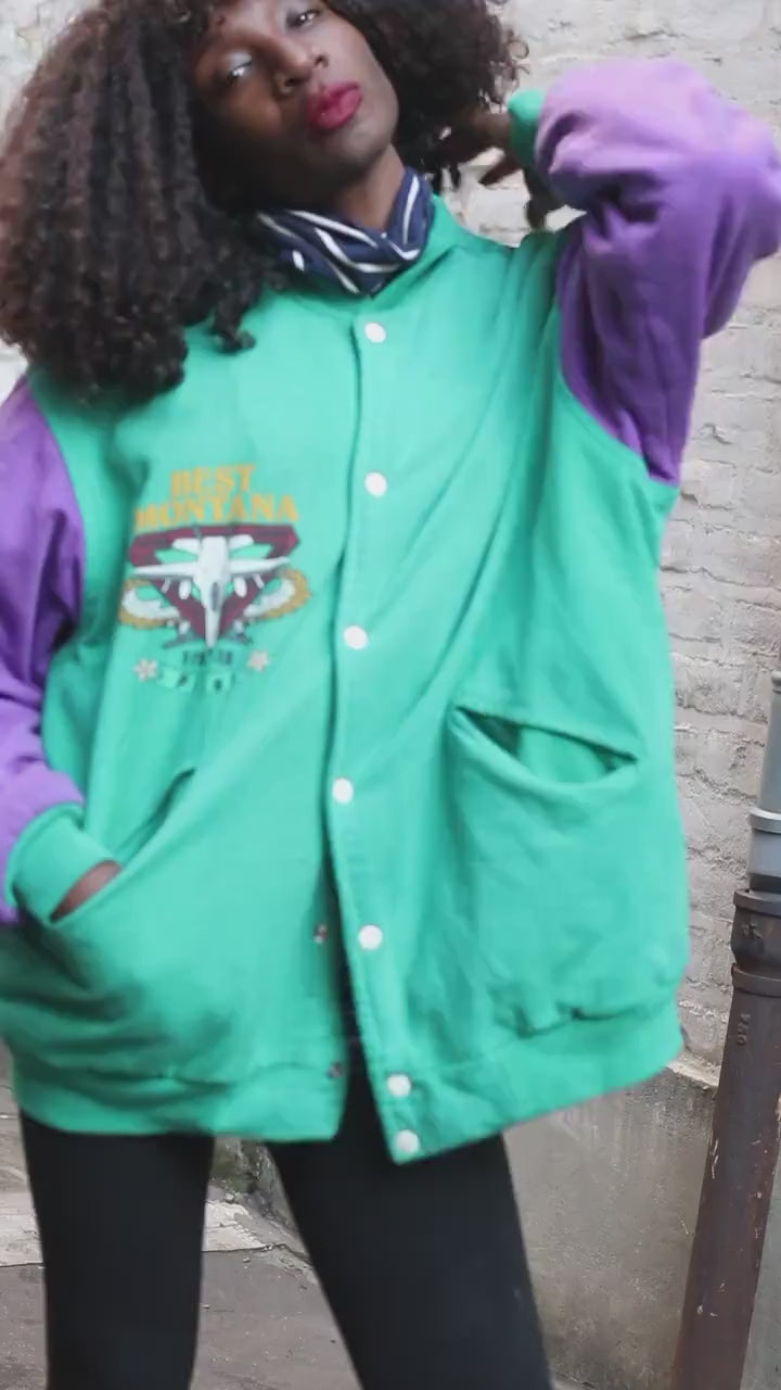 Vintage Varsity Jacket Best Montana Oversized Bomber 90s Colorblock Retro Pilot