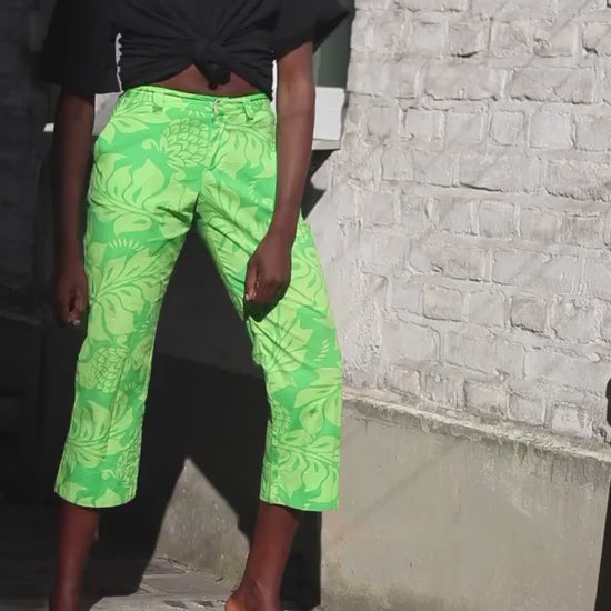 Vintage Quiksilver Capris in Vibrant Green| Y2k Floral Cropped Pants| Beach Vacation Wear
