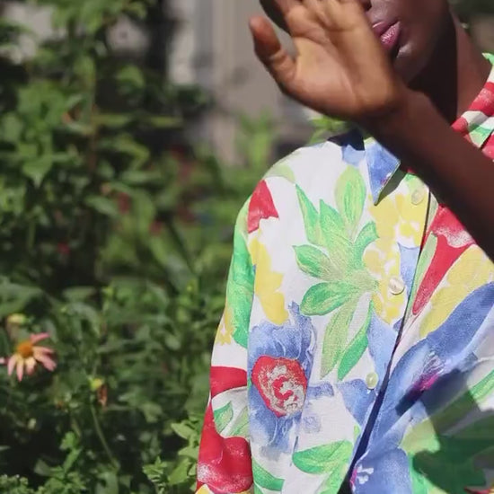90s Floral Print Blouse| Vintage Flou Short-Sleeved Summer Shirt | Women's Maximalist Shirt