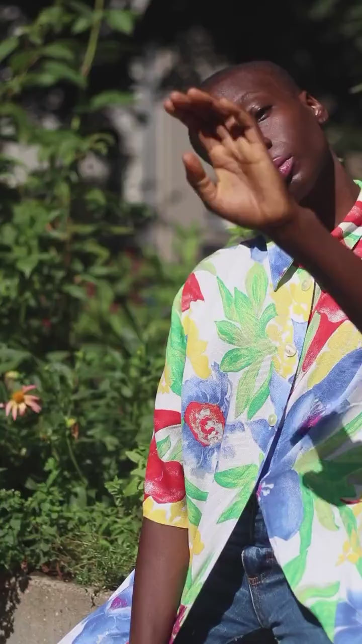 90s Floral Print Blouse| Vintage Flou Short-Sleeved Summer Shirt | Women's Maximalist Shirt