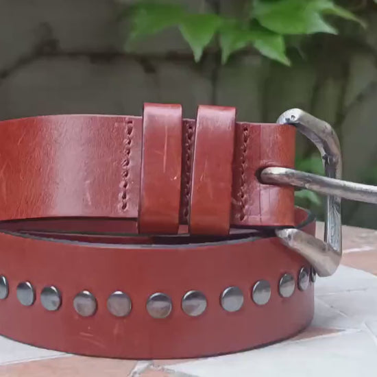 Vintage Studded Leather Belt | Brown Western Rocker Belt | Unisex Statement Accessory | Punk Cowgirl Style