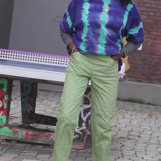 Vintage 90s ESPRIT Lime Green Houndstooth Trousers High Waisted Straight Leg Pants Size 36