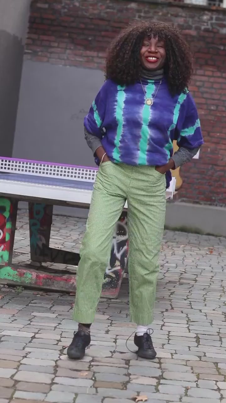 Vintage 90s ESPRIT Lime Green Houndstooth Trousers High Waisted Straight Leg Pants Size 36