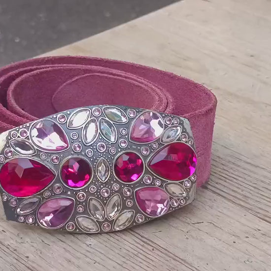 Vintage Pink Suede Esprit Belt | Y2K Statement Gem Buckle | Magenta Leather Waist Belt | Made in Italy | 2000s Glam Accessory