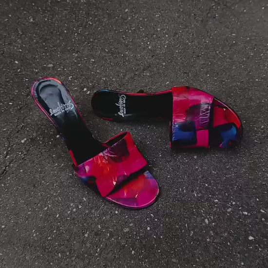 y2k Emotions Heels | Vintage Multi Colored bold Sandals| Maximalist Leather Grafitti Inspired Shoes
