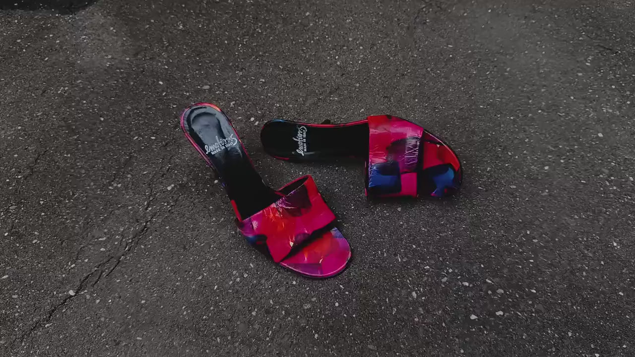 y2k Emotions Heels | Vintage Multi Colored bold Sandals| Maximalist Leather Grafitti Inspired Shoes