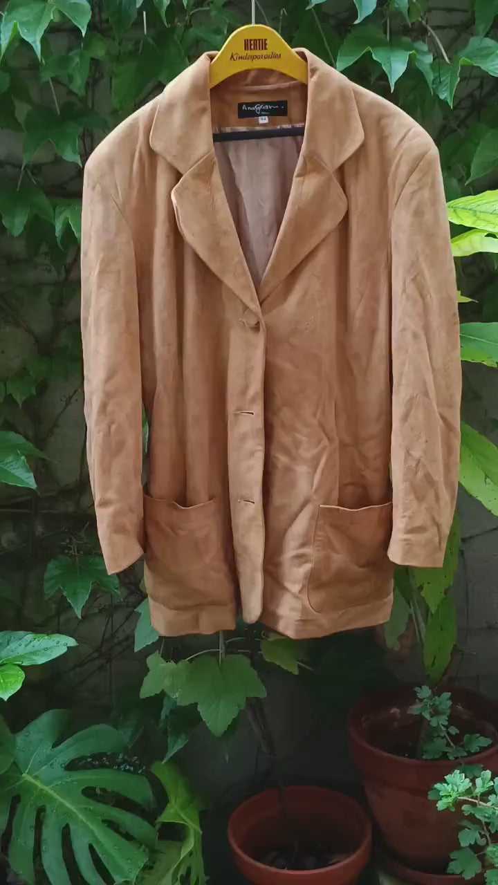 Vintage Suede Jacket, 90s Leather Blazer, Oversized Suede Coat, Unisex