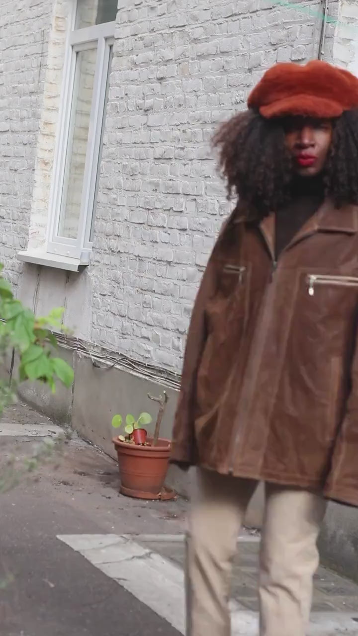 Vintage Brown Pig Suede Jacket Oversized | 90s Unisex Suede Leather Coat