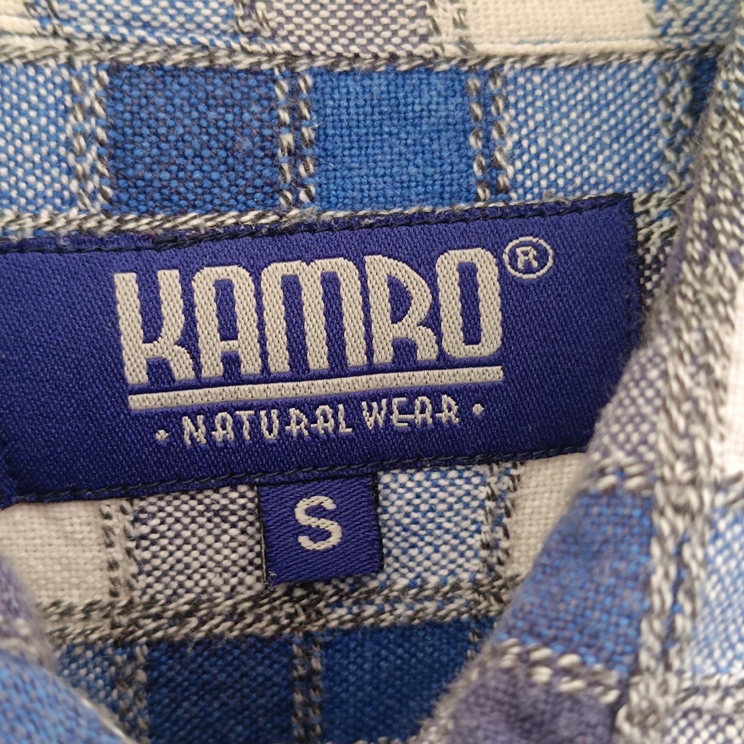 Vintage Kamro Plaid Flannel Shirt Blue White Oversized Cotton 90s