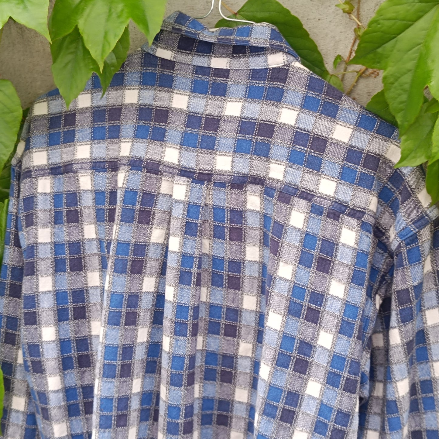 Vintage Kamro Plaid Flannel Shirt Blue White Oversized Cotton 90s