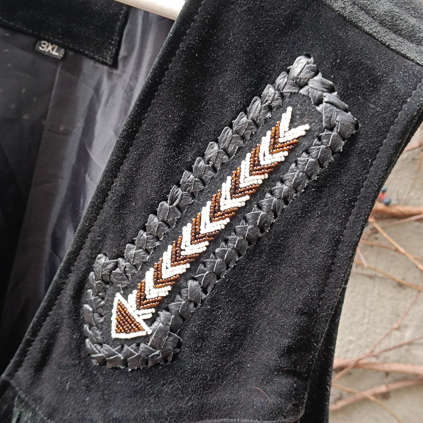 Vintage Suede Fringe Vest Black | Embroidered Western Boho Unisex Waistcoat