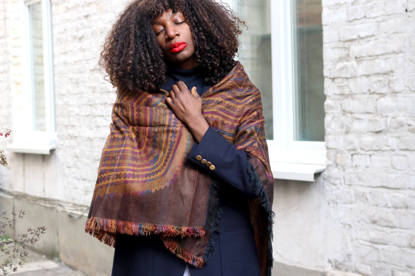 The Artisan Geometric Vintage Wrap in Copper & Plum
