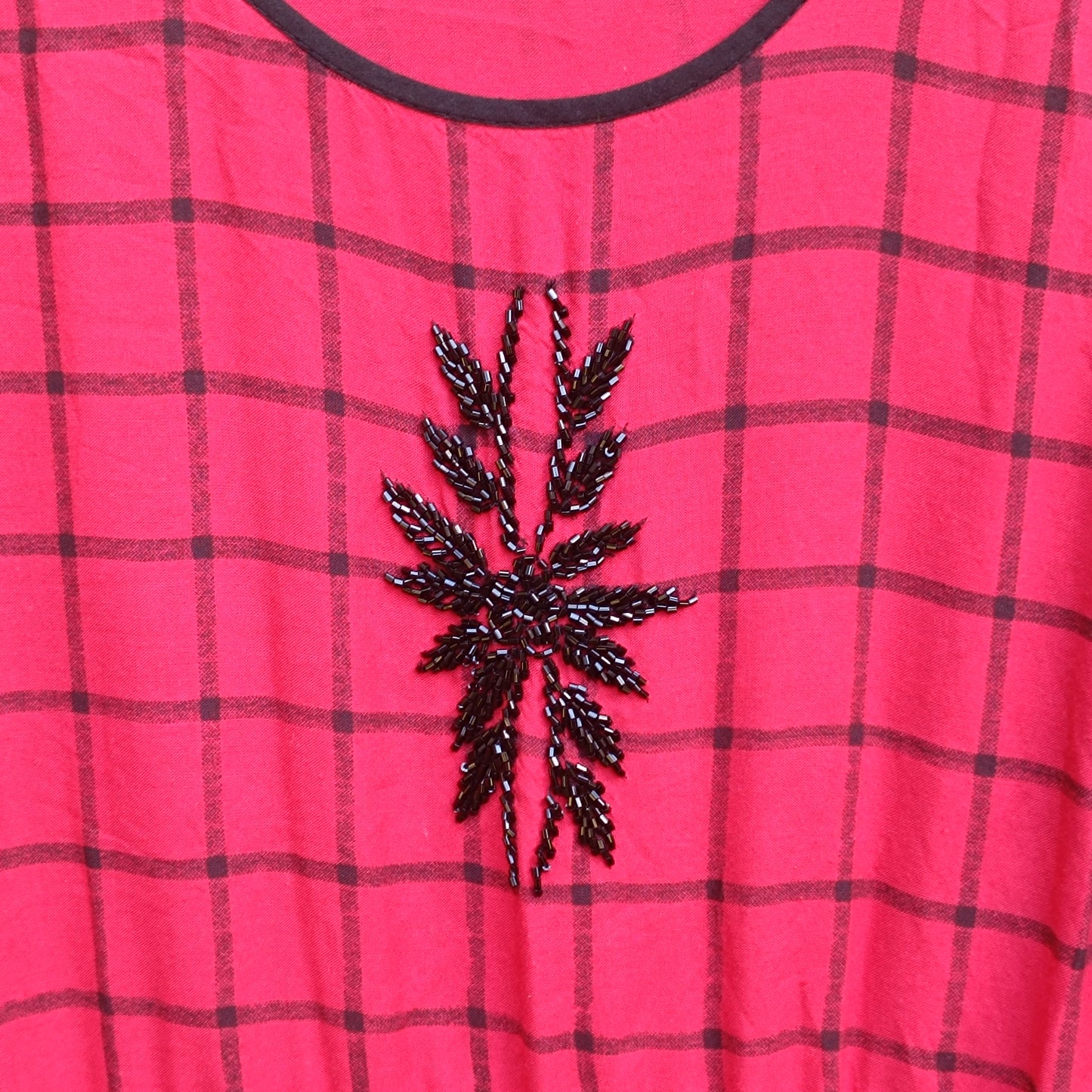 Vintage 1990s Red Plaid Bell Sleeve Maxi Dress
