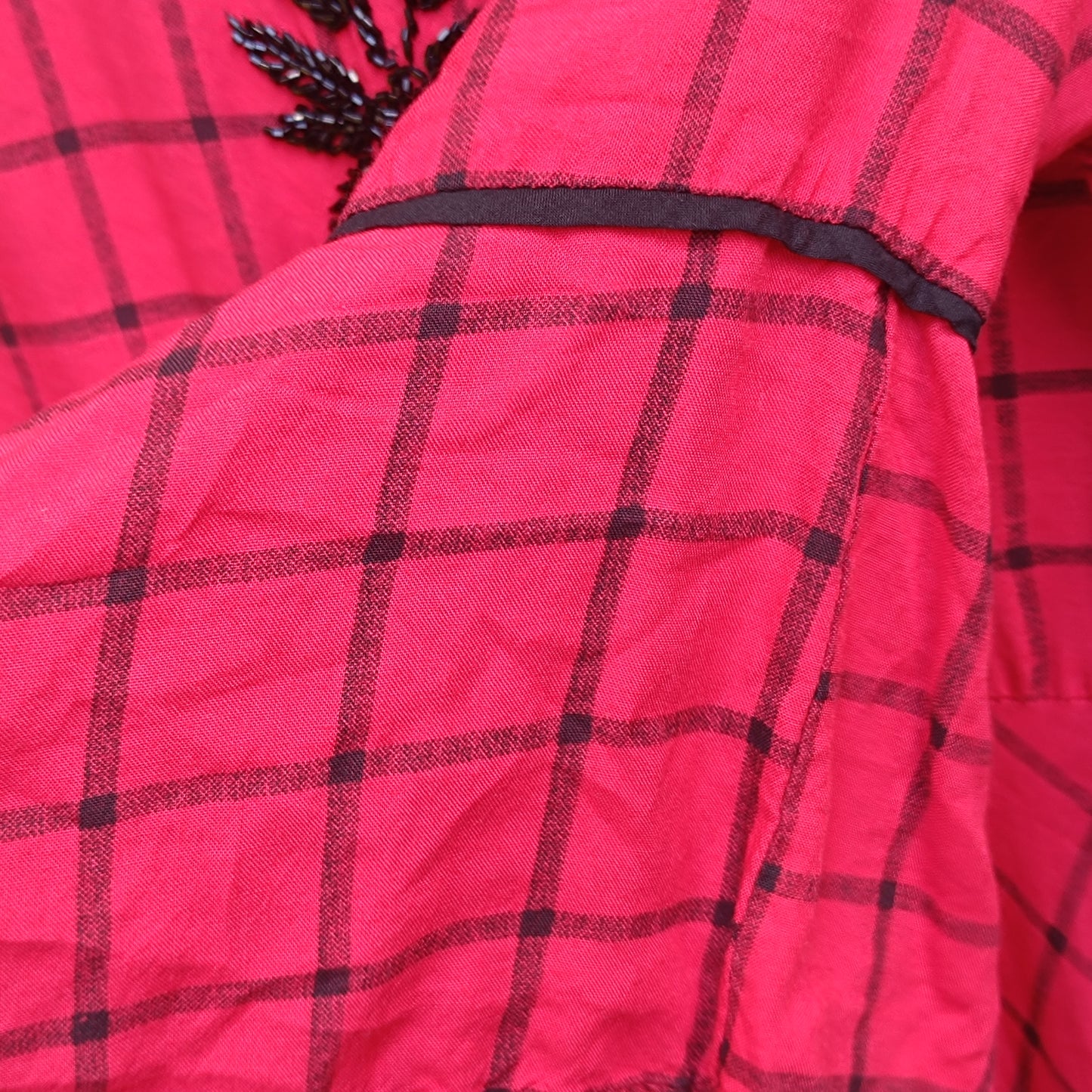 Vintage 1990s Red Plaid Bell Sleeve Maxi Dress