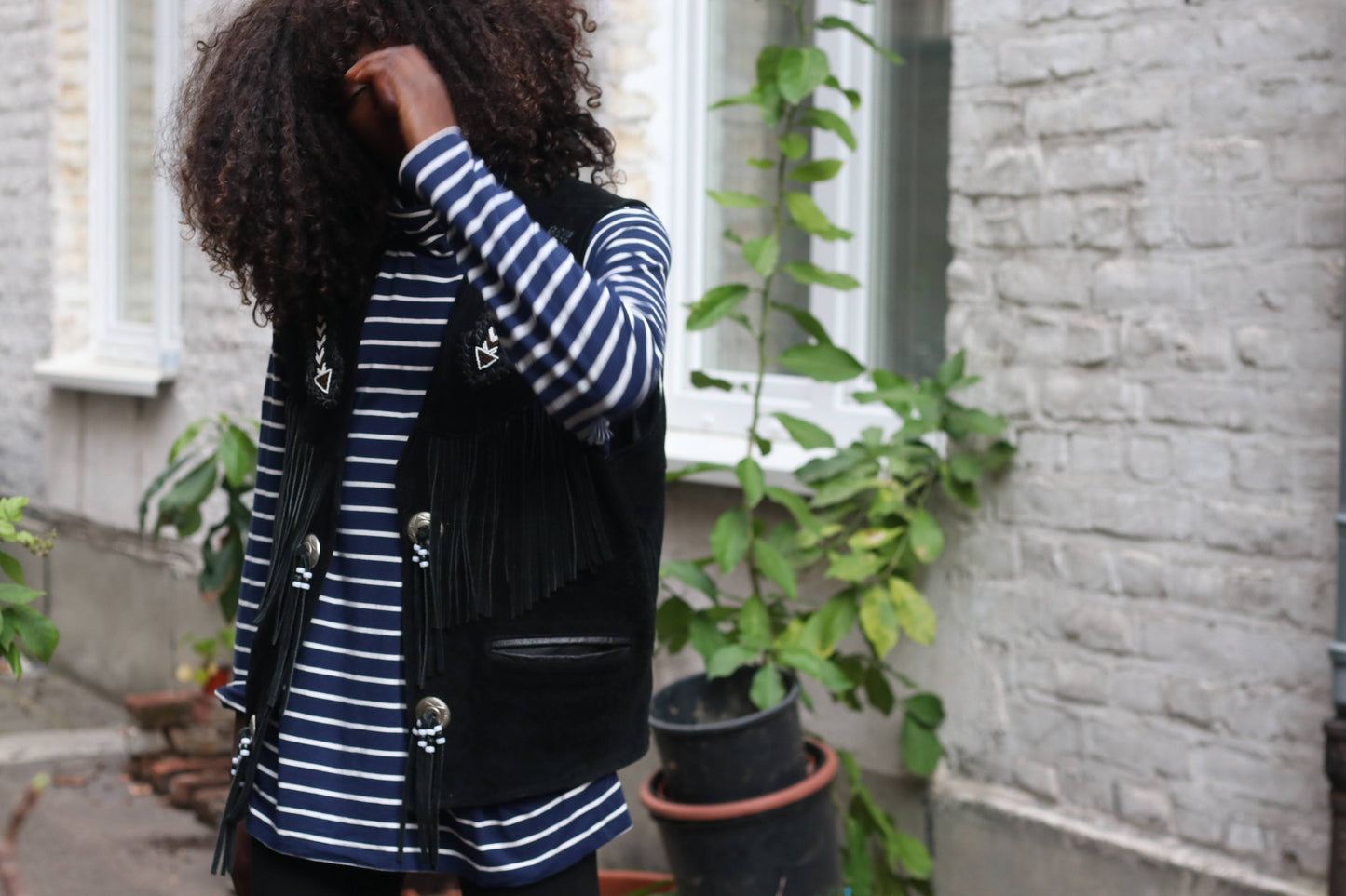 Vintage Suede Fringe Vest Black | Embroidered Western Boho Unisex Waistcoat