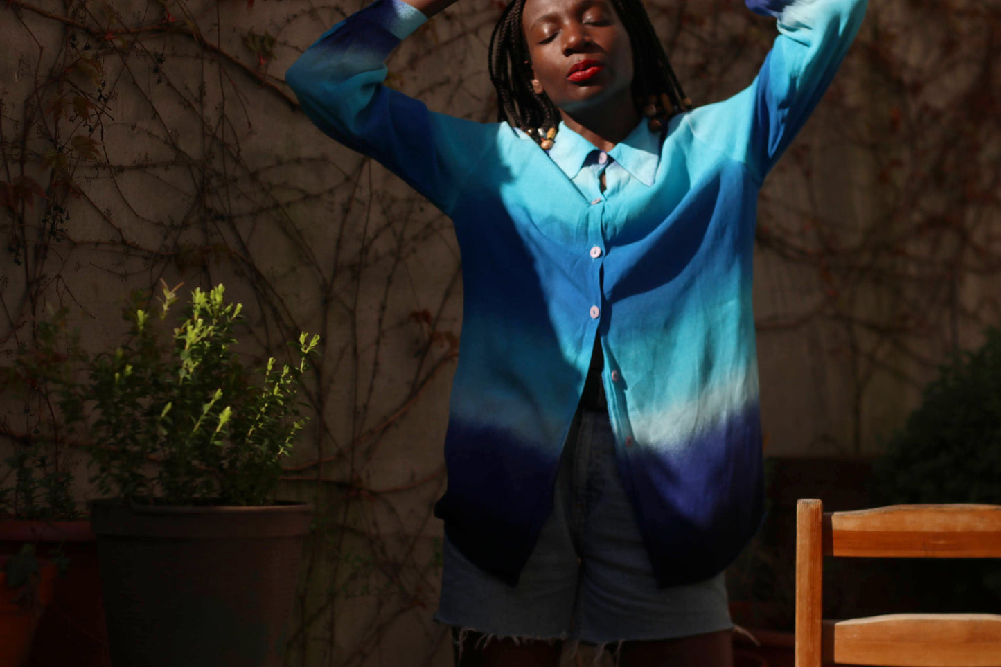 Vintage '90s Ombre Blue Blouse Size S